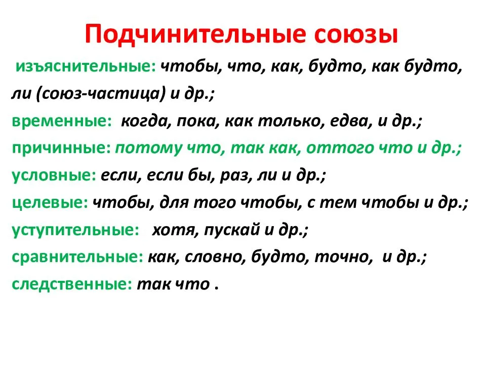 Союзы в русском языке виды и разряды, таблица с примерами