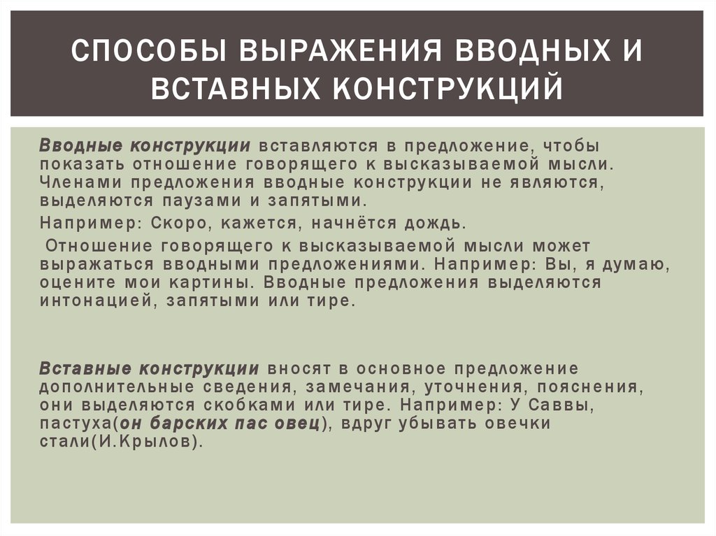 Глава 31. синтаксис. вводные слова и предложения. вставные конструкции