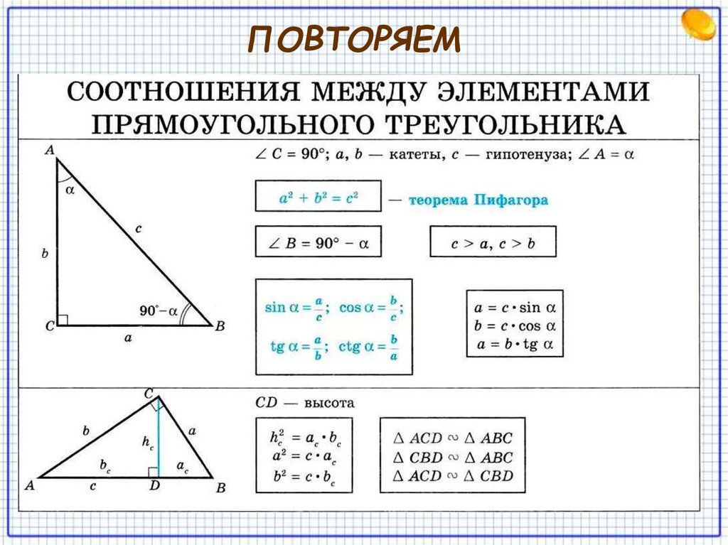 Признаки равенства прямоугольных треугольников, свойства катетов
