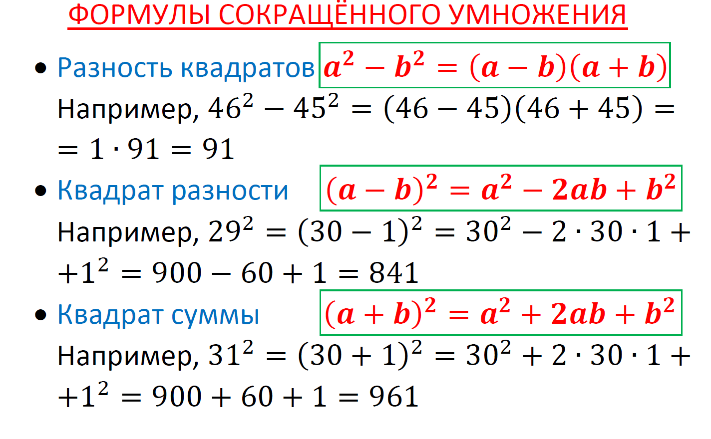 Формулы сокращённого умножения