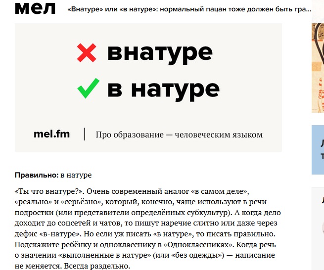 Узнаем как правильно пишется слово в натуре слитно или раздельно Рассмотрим правила русского языка и примеры предложений
