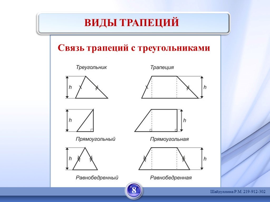 Отношение площадей подобных трапеций. трапеция, средняя линия трапеции, треугольник