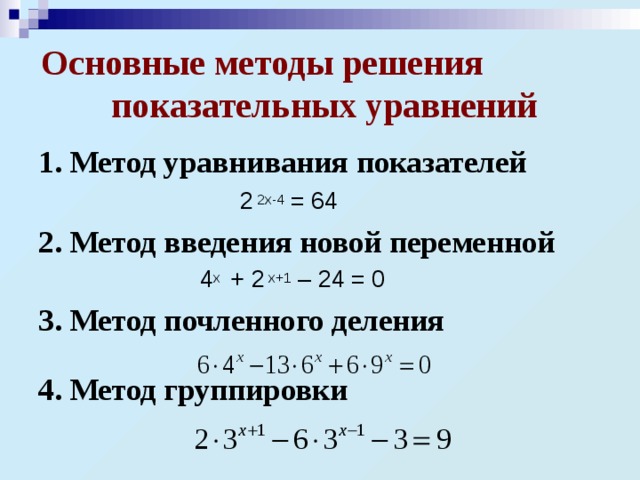 Уравнения с заменой переменных Графическое решение показательных уравнений Показательные неравенства