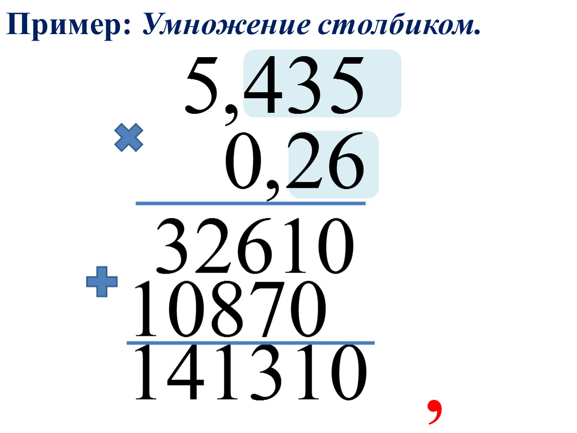 Умножение столбиком многозначных натуральных чисел - правила