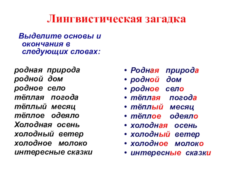 Окончания в русском языке: грамматические признаки, способ определения, таблицы окончаний. видеоурок