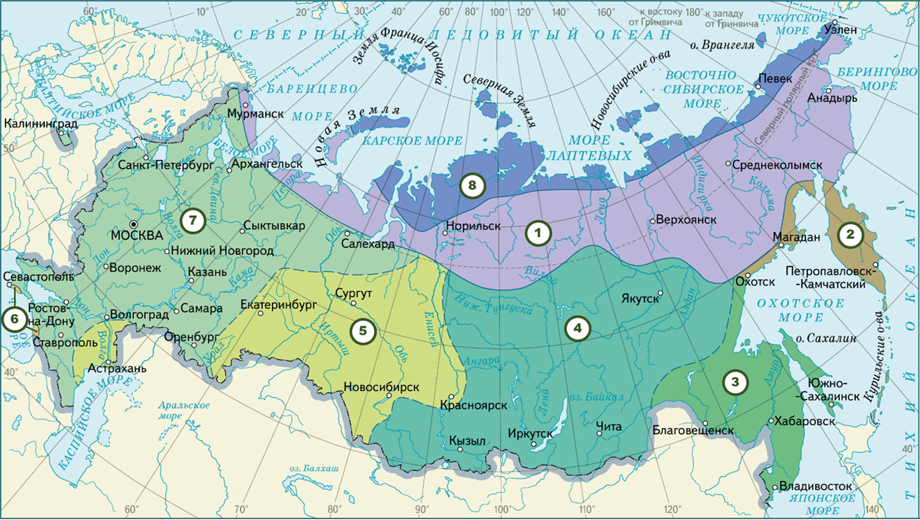 Какие климатические пояса есть в россии?