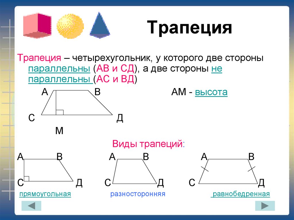 Трапеция. свойства и элементы трапеции