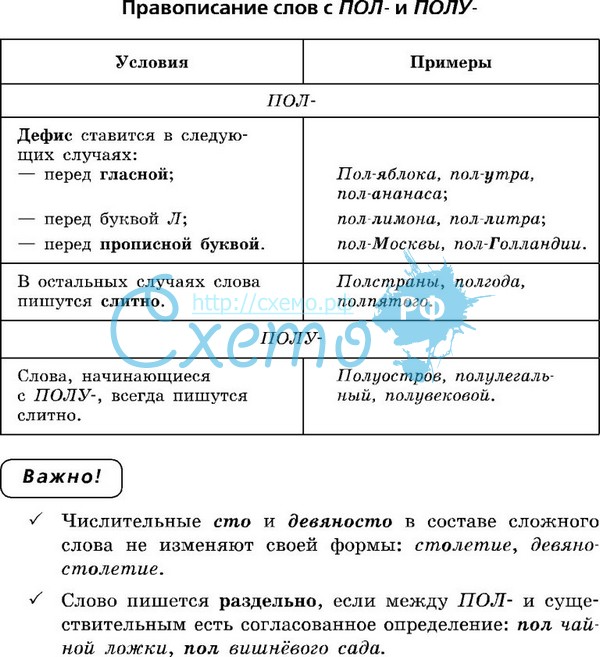 Дефисное и слитное написание слов с пол-, полу-